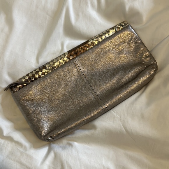 Elliot Lucca Gold Silver Leather Clutch Convertible Shoulder Bag - Picture 2 of 8
